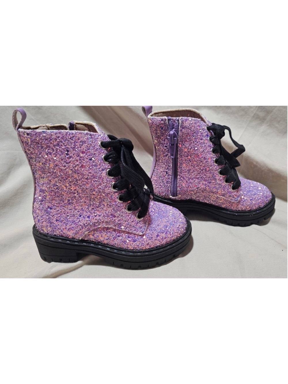 Toddler Girls A Bear Company Glitter Combat Boots, Purple and Black sz 6